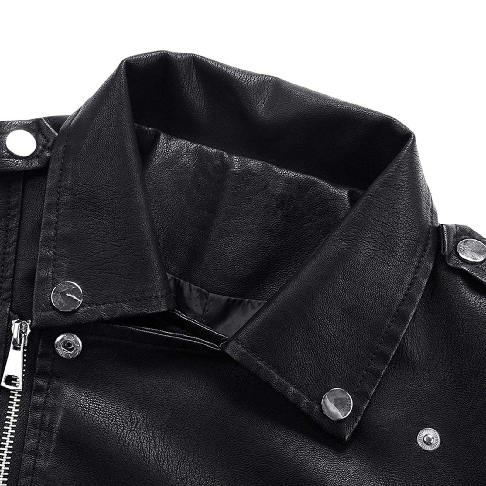 IROINNID Women's Faux Leather Jacket Long Sleeve Notch Lapel Casual Biker Zip Up Jacket,Black
