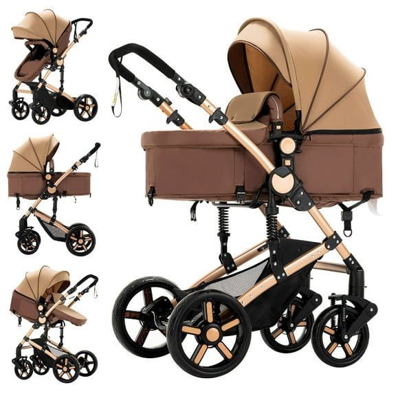 Iris Baby 2 in1 Folding Lightweight Baby Stroller,Infant Travel Stroller with Cup Holder and Mosquito Net,Convertible Reversible Carriage Pram for Babies to Toddlers, Beige