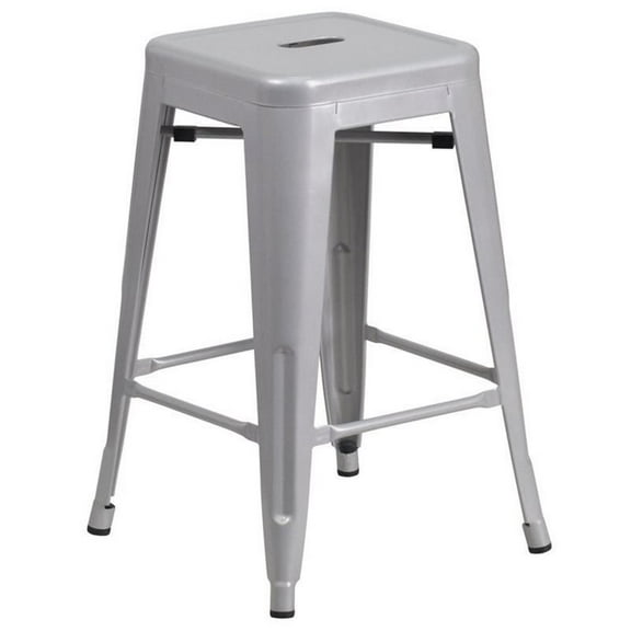 Bowery Hill 24'' Industrial Steel Metal Backless Counter Stool in Silver