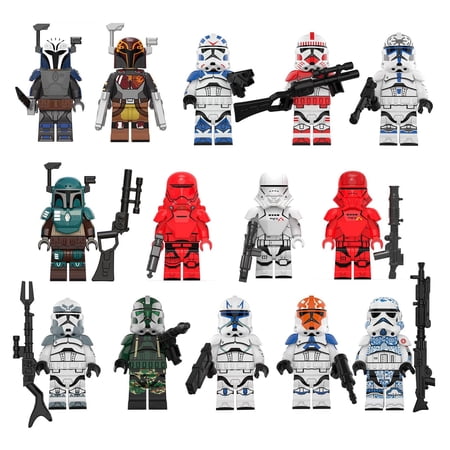 14 Pcs Star Wars Minifigures Building Blocks Toys Set, 1.77 inch Battle Clone Troopers Stormtroopers Action Figures Collections and Display Figures Building Kits for Boys Kids Fans