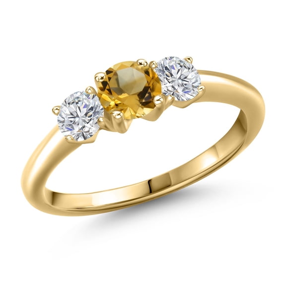 Gem Stone King 10K Yellow Gold Yellow Citrine and Lab Grown Diamond Engagement Ring for Women | 0.99 Cttw | Round 5MM | Gemstone November Birthstone | Size 5