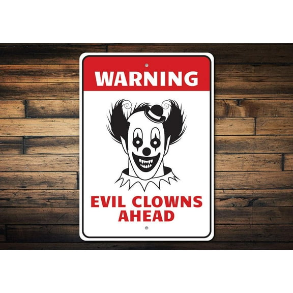 Clown Warning Novelty Sign, Metal Wall Decor - 10x14 inches