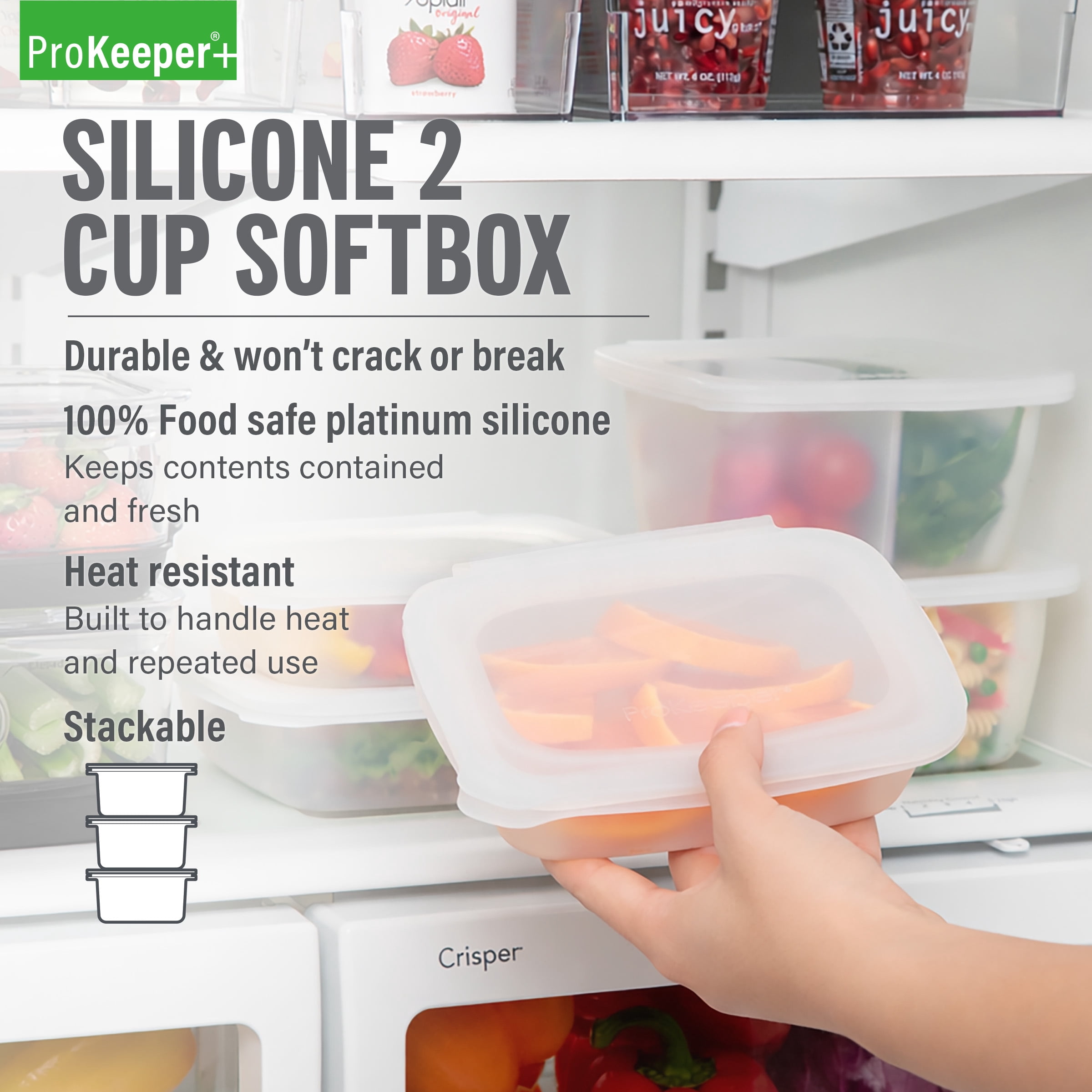 (6 pack) Prokeeper+ 2 Cup Silicone Softbox, Ideal Use for Workday Meals and Travel