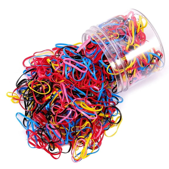 1000pcs Multicolor Elastic Hair Bands, Small Mini Rubber Hair Ties with Box, No Damage Soft Plastic Baby Hairties, Tiny Ponytail Bands for Girls Kids Women Men
