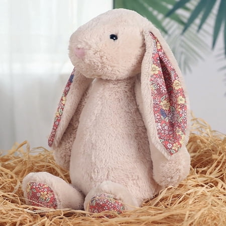NOUGFVZP Easter Bunny Toys Floral Ear Bunny Stuffed Animal – 9.8 Cute Stuff Bunny Plush Toys Easter Basket Filler Rabbit Toy Huggable Pillow – Easter Basket Stuffer Birthday Gifts for Kids (Beige)