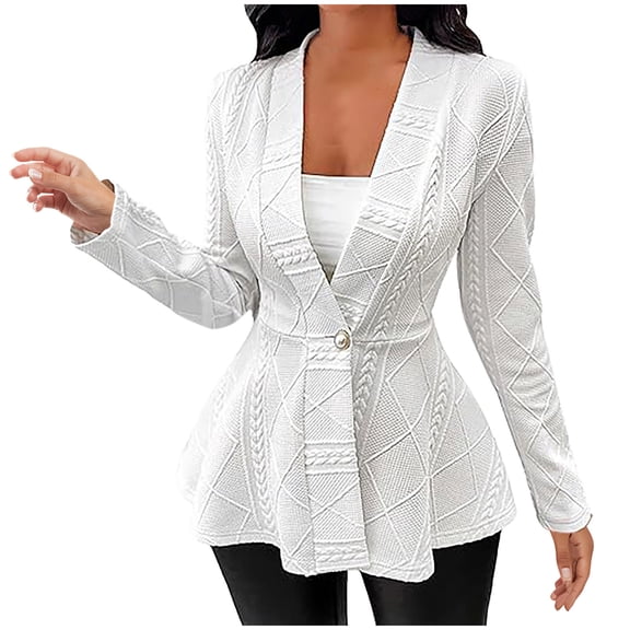 UAMVSH Womens Blazer Slim Fit Ruffle Hem Long Sleeve Suit Jacket Textured Button V Neck Casual Cardigan for Work Business