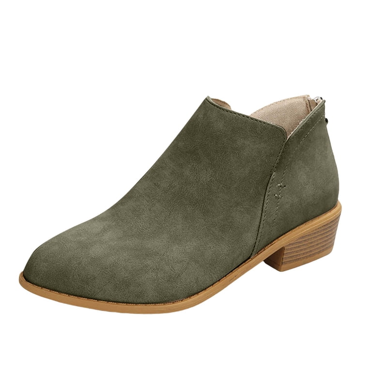 Modisza Ankle Boots for Women Casual Cut Out Slip on Western Booties Low  Stacked Heel Dress Work Shoes Green 9.5 - Walmart.com