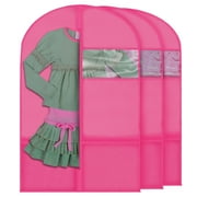 Plixio Garment Bags for Kids Dance Costumes with Transparent Window and Zippered Mesh Pockets for Shoes Clothes and Accessory Storage (3 Pack) (Pink: 36" x 23")