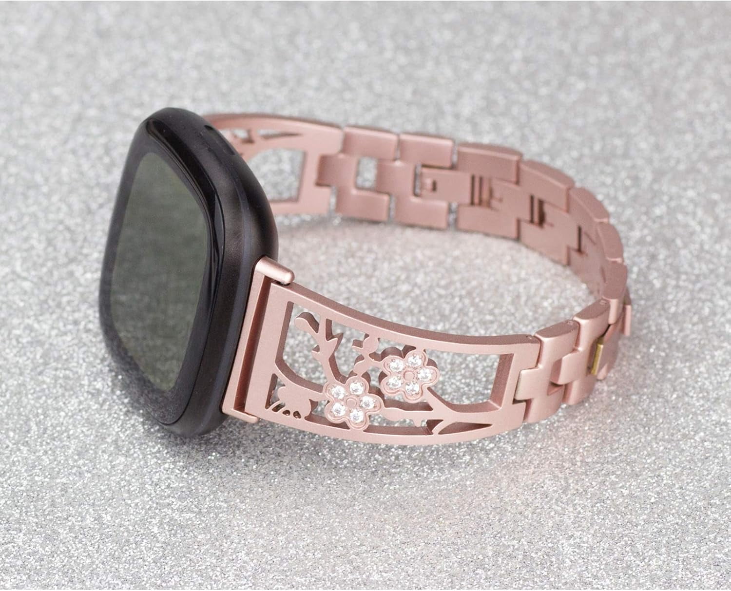 REQO Stainless Steel Bracelet Compatible with Fitbit Sense 2/Sense/Versa 4/Versa 3, Women Bling Replacement Bands Dressy Luxurious Wristbands for Ladies