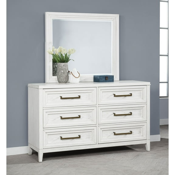 Marielle 6-drawer Dresser with Mirror Distressed White