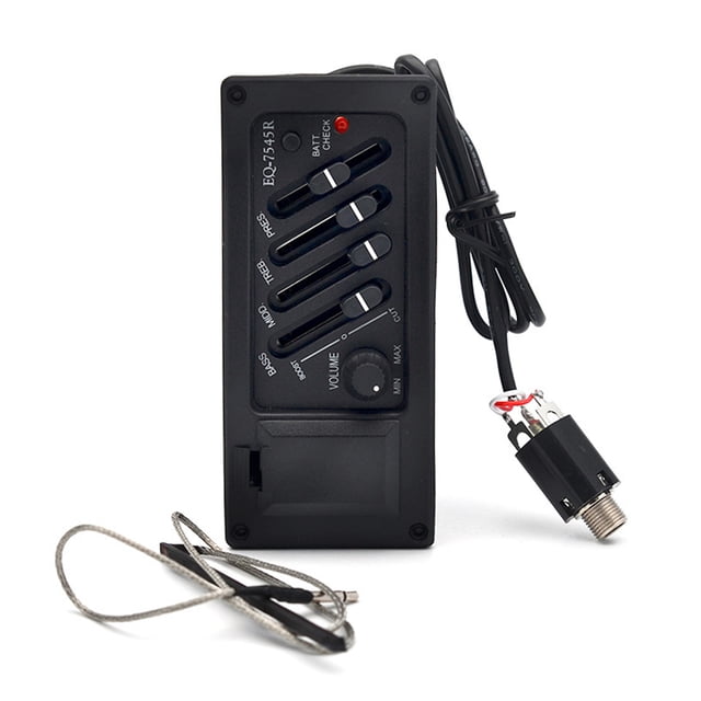 Sonducket Guitarra EQ-7545R Ecualizador EQ de 4 bandas Guitarra EQ-7545R Preamplificador de guitarra acústica de 4 bandas Pastilla Accesorios para instrumentos musicales