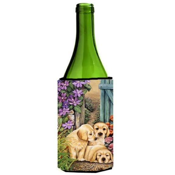 Yellow Labrador Puppies by Lesley Hallas Wine Bottle Can cooler Hugger