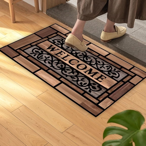 Non-Slip Entrance Mat with Dirt Repellent Design, Floral Pattern Doormat for Front Door Kitchen Patio, Thickened Water Absorbent Floor Mat for Indoor Outdoor Use, Villages Welcome Mat for Home Decor