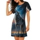 thumbnail image 2 of Balery Lonely Night Sky Wolf Camisón de manga corta con cuello redondo para mujer, cómodo y elegante., 2 of 6