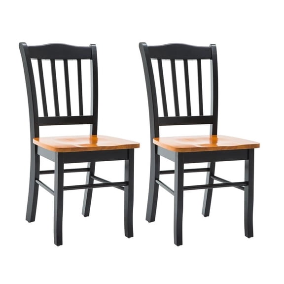 Pemberly Row Rubberwood Contoured Dining Chair (Set of 2) in Black and Oak