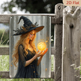 thumbnail image 2 of 1pc Metal Wall Sign, 8x12 Inches, Mystical Blonde Witch with Glowing Magic Orb Decorative Art, Ideal for Halloween, Fantasy Room, Boho Decor, Home, Cafe, Bar, 2 of 7