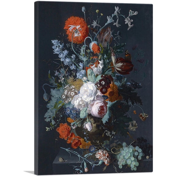 ARTCANVAS Still Life Of Flowers And Fruit 1715 Canvas Art Print by Jan Van Huysum - Size: 26" x 18" (0.75" Deep)