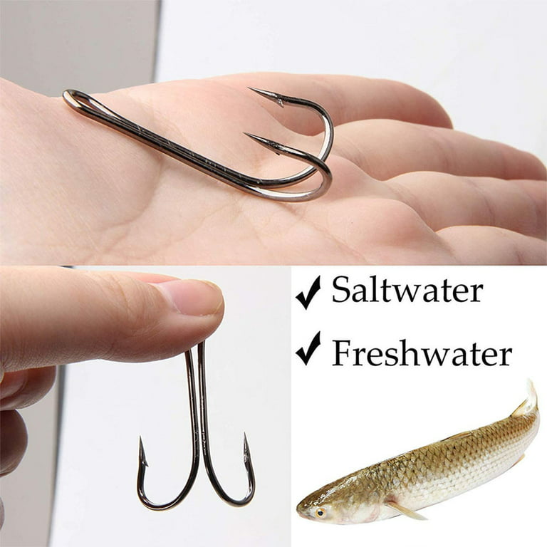 50pcs Classic Double Fishing Hooks with Barbs High Carbon Steel Fishhooks for Saltwater Freshwater, Size: 8, No. 1/0