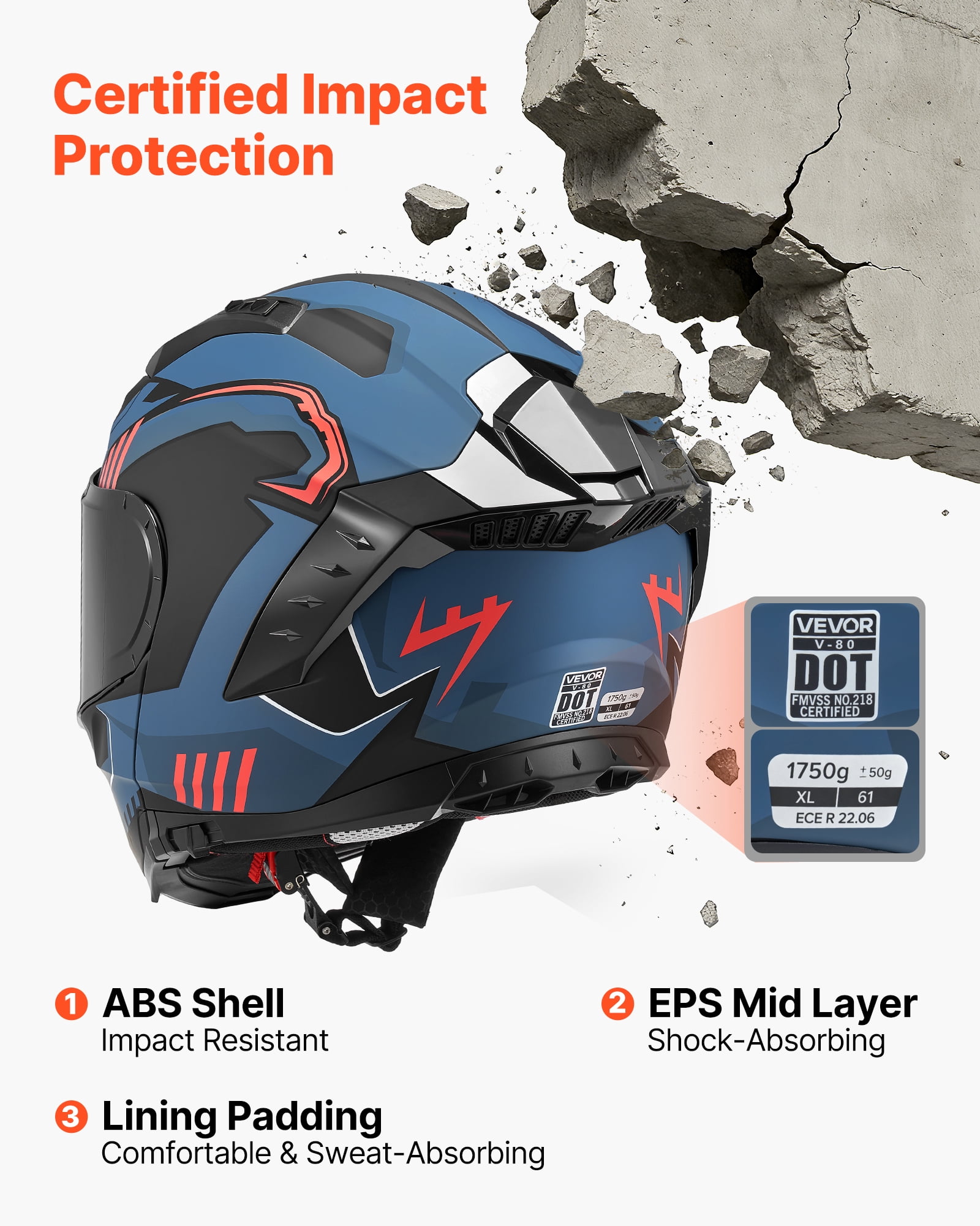 VEVOR Modular Motorcycle Helmet, Flip up Full Face Helmet with Dual Visor, Lightweight Comfortable Adult Motocross Street Bike Helmet for Men and Women - DOT & ECE Approved (XL Size)