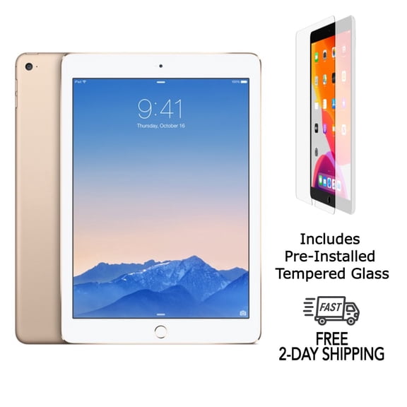 Refurbished Apple iPad Air 2 w/ Pre-Installed Tempered Glass (WiFi) 16GB Gold (Grade B)