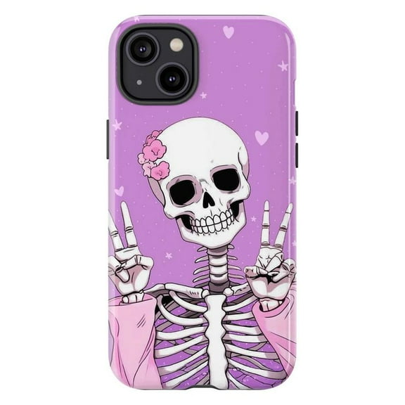 Peace Loving Skeleton on Pink Phone Case, Hearts & Stars Pastel Goth Aesthetic, Protective Cover for iPhone 16 15 14 13 12 11 Mini Pro Max