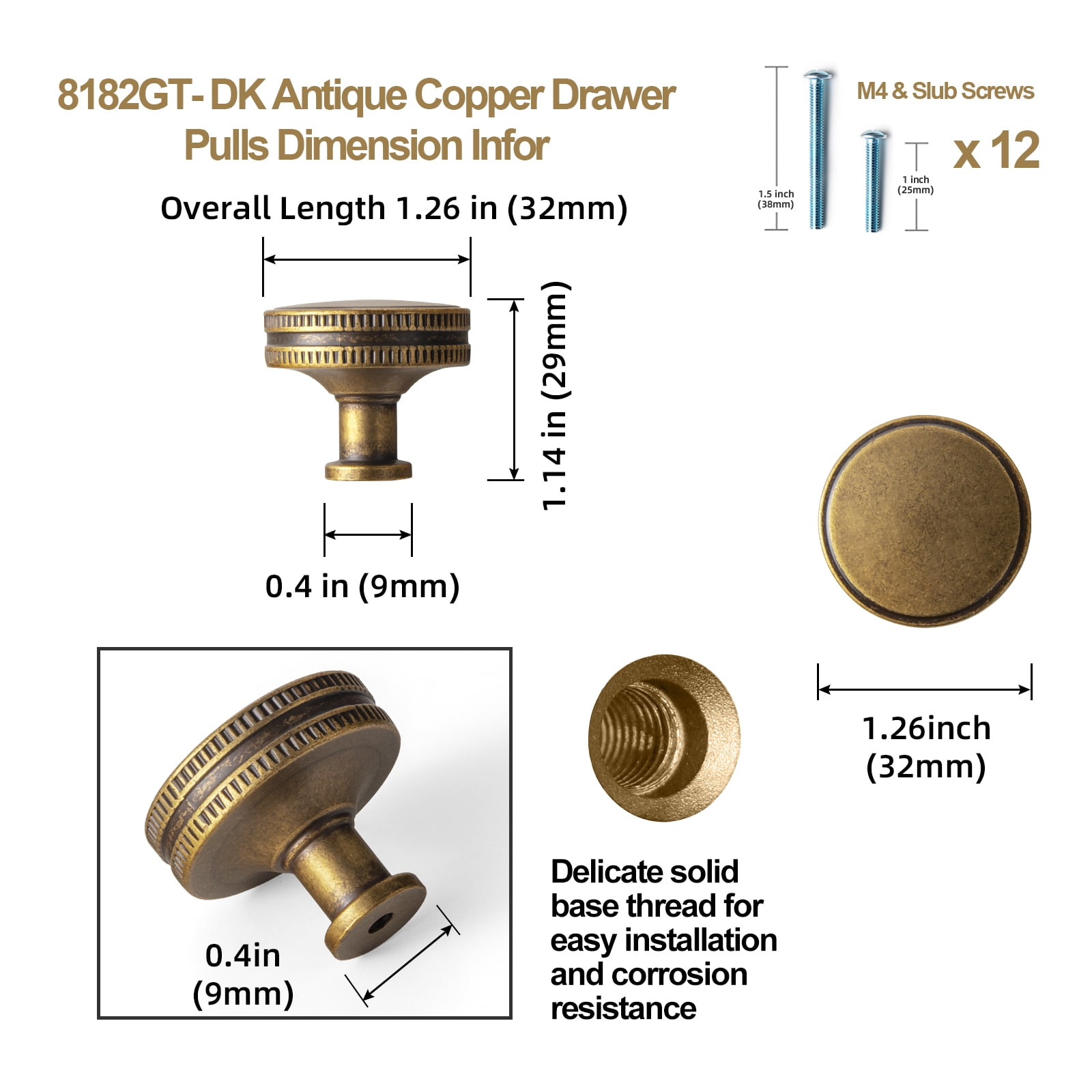 Goo-Ki Antique Brass Cabinet Drawer Knobs, Cabinet Handles Zinc Alloy Hardware for Dresser,Wardrobe,Cupboard, 6 Pack