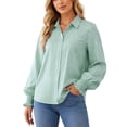 thumbnail image 2 of Vynhevius Women's Blouse Collared Striped Long Sleeve Elastic Cuff Loose Fit Button Down Casual Wear Tops, 2 of 9