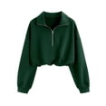 thumbnail image 4 of YMNXA Women's Cropped Sweatshirt Long Sleeve Half Zip Stand Collar Solid Color Comfortable Slim Fit Top For Casual Daily Wear,Green,M, 4 of 4