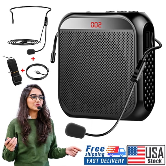 1 Set Portable Voice Amplifier Microphone Speaker 2200mAh Rechargeable Voice Amplifier for Teachers Training Meeting Tour Guide Classroom (Black)