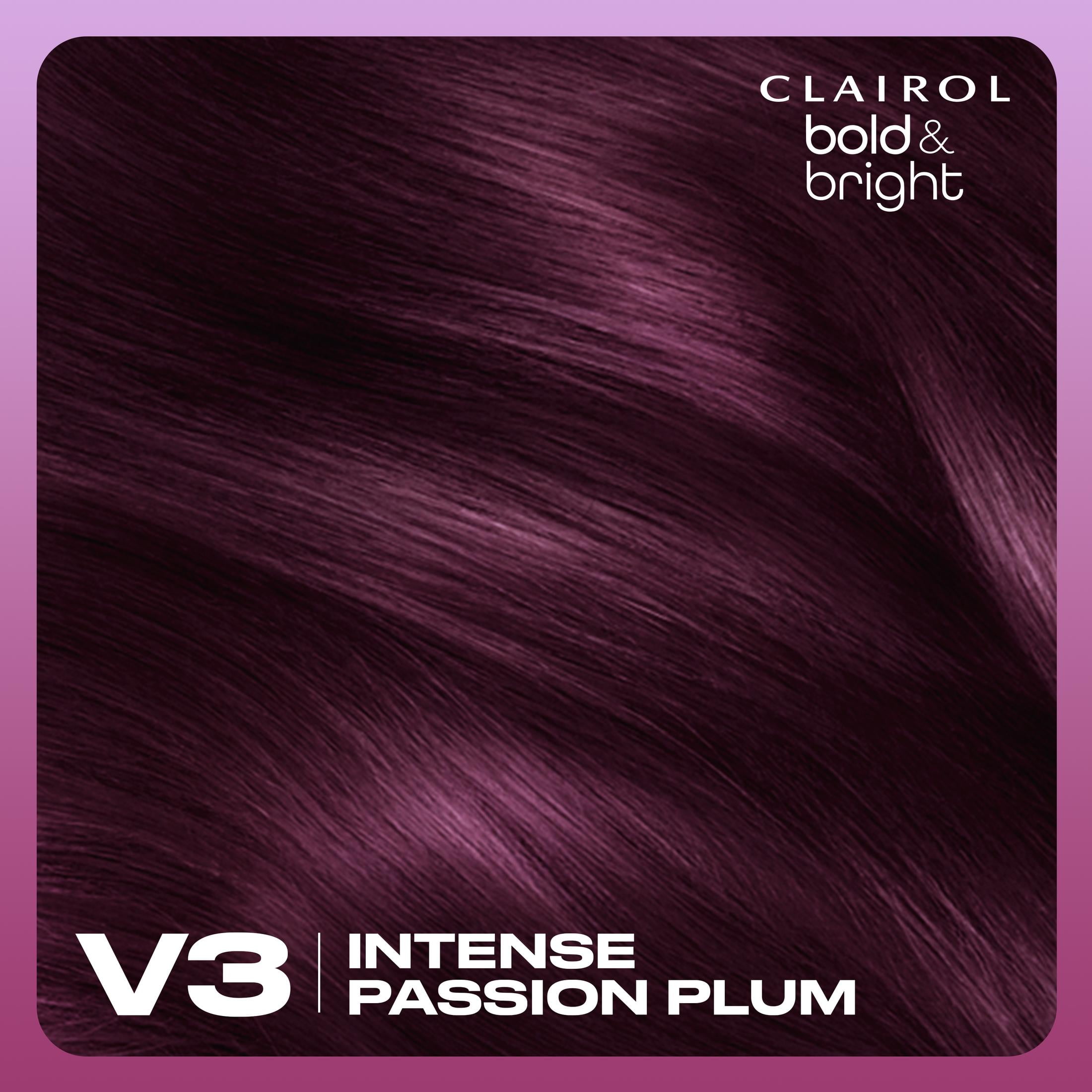 Clairol Bold & Bright Permanent Hair Color Creme, V3 Intense Passion Plum, Hair Dye, 1 Application