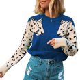 thumbnail image 2 of YUNAFFT Women's Fashion Sweater Clearance, Fashion Women Print Patchwork Long Sleeve Pullover Loose Sweater, 2 of 9