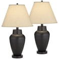 thumbnail image 2 of Regency Hill Modern Table Lamps 25" High Set of 2 Rustic Hammered Bronze Metal Vase Natural Linen Empire Shade for Living Room Bedroom, 2 of 8