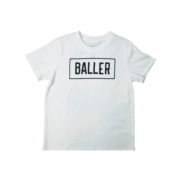 Boys White Baller T-Shirt Athletic Basketball Tee Shirt X-Small (6-7)
