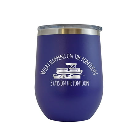 

What Happens on the Pontoon Stays on the Pontoon - Engraved 12 oz Purple Wine Cup Unique Funny Birthday Gift Graduation Gifts for Men or Women Boat Boating Boats Pontoon