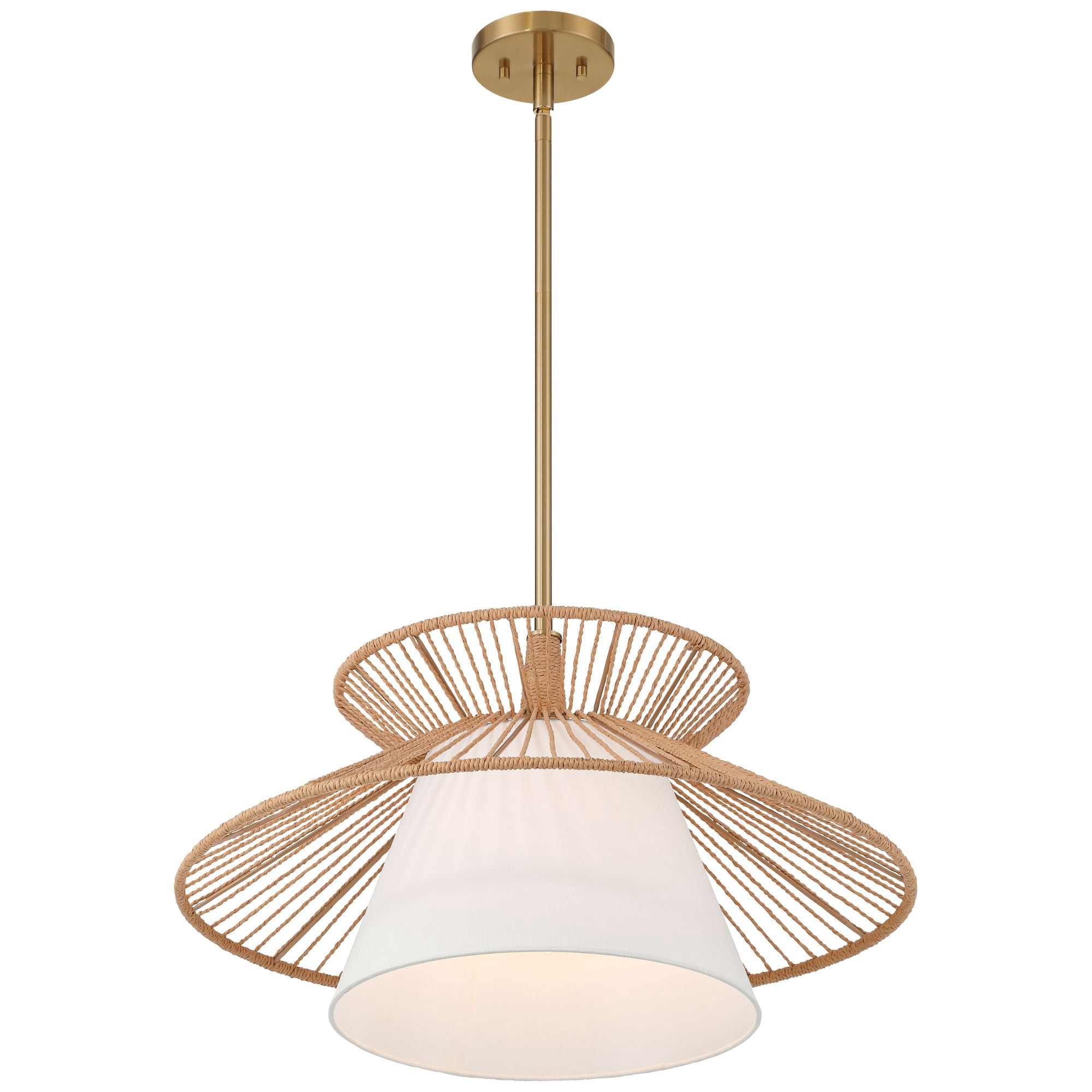 Possini Euro Design Aire 24" Mid Century Modern Pendant Chandelier Ceiling Light Fixture Dining Room Over Table Gold Finish Rope Fabric