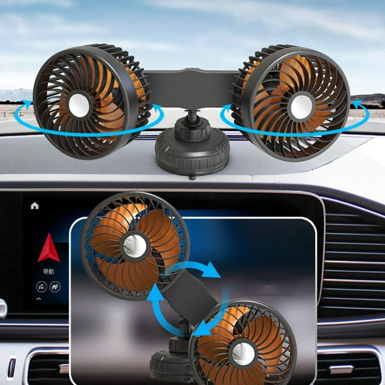 24v/12v Car Fan Cooling Circulator -rotation Mini Dual Head USB Charging Electric Car Fans 3 Speeds Adjustable, Black