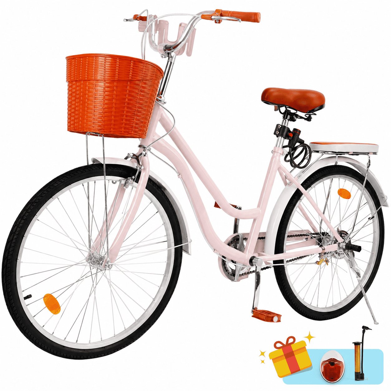 Hiland 26'' Cruiser Bike: Steel Frame, Single Speed, Basket & Rear