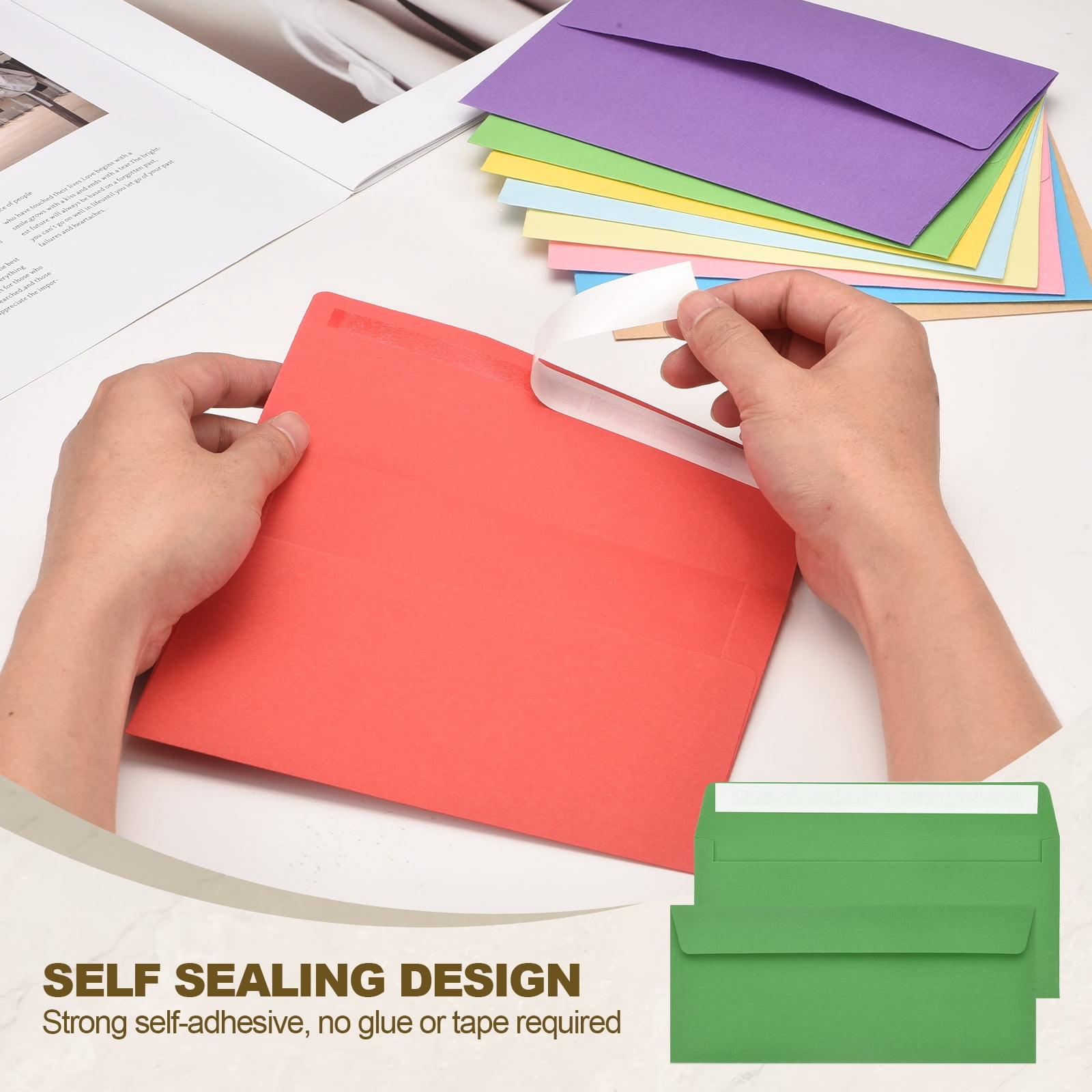Uxcell 60 Pack Light Dark Green #10 Business Envelopes, Colored Self Seal Letter Size