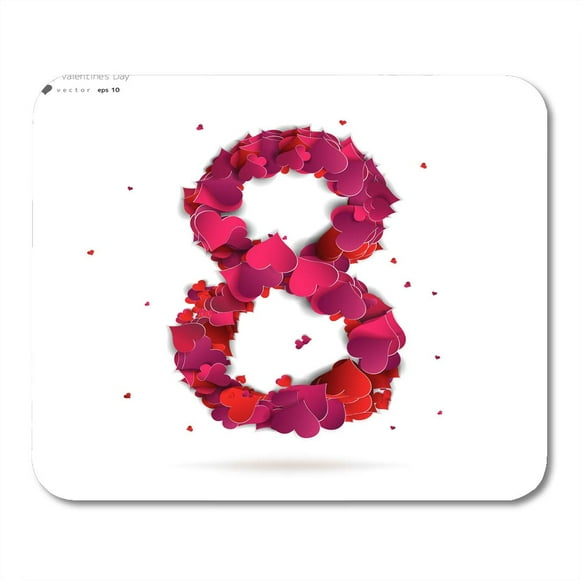 POGLIP Celebration Pink ABC Number Eight 8 Made from Red Hearts Love Alphabet White Abstract Checkered Mousepad Mouse Pad Mouse Mat 9x10 inch