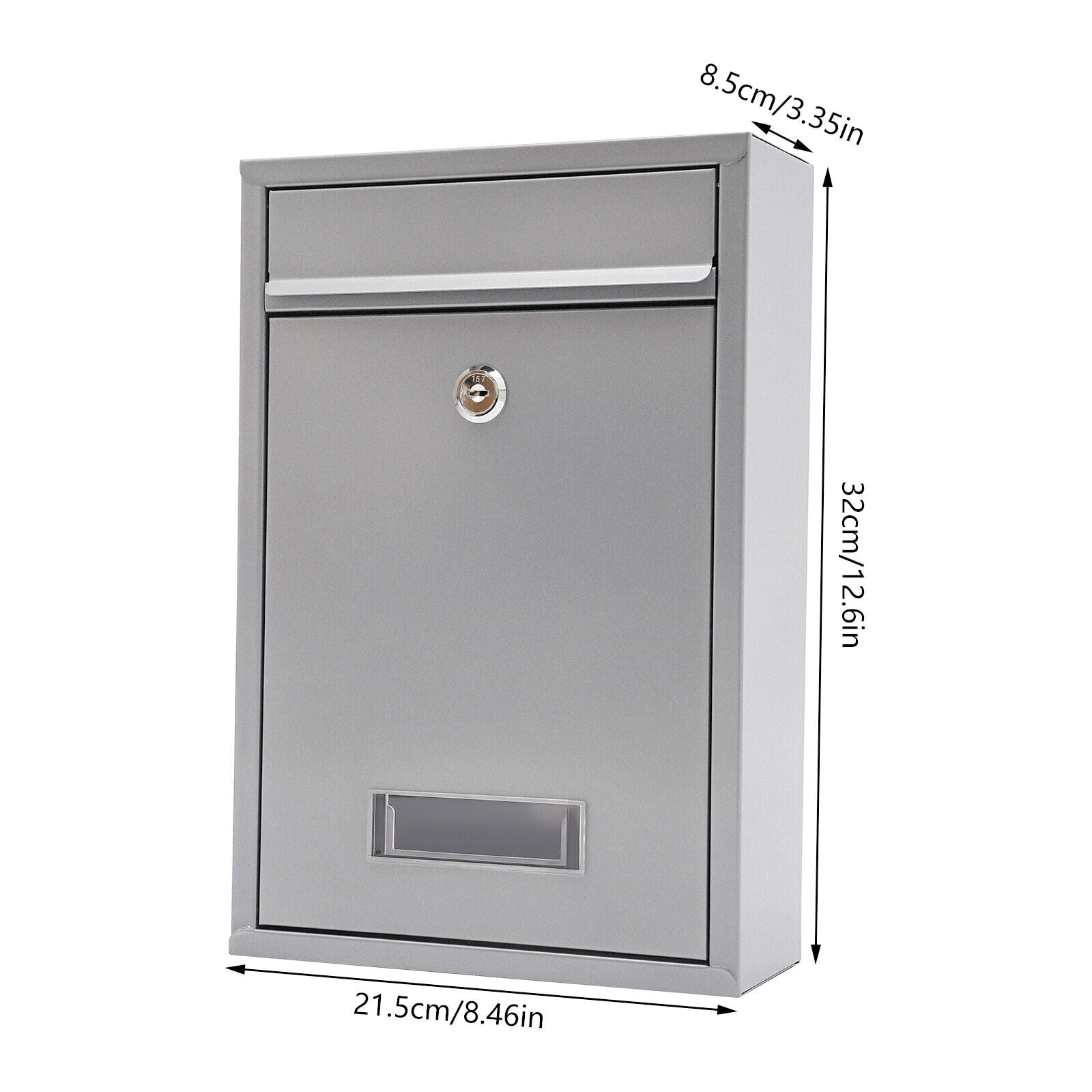 Locking Drop Box  Indoor&Outdoor 8.46*3.35*12.6in Modern Silver Wall-Mount Mailbox, Metal Mailbox with Key Lock
