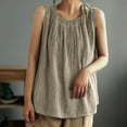 thumbnail image 2 of tarylea Womens Cotton Linen Tank Tops Sleeveless Summer Shirts Crewneck Plated Dressy Casual Blouses, 2 of 9