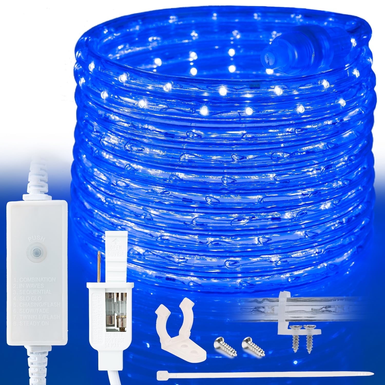 West Ivory 762LEDs, 100ft Blue Outside LED Rope Light, 8 Modes, Connectable Outdoor Permanent Waterproof Accent Exterior Lighting, PVC Case, Holiday, Backyard Patio, Home Garden, Decorative