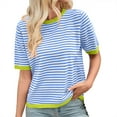 thumbnail image 1 of Fgnfyis T-Shirt Tricoté à Manches Courtes Col Rond avec Design à Rayures Color Block pour Femmes Hauts d'Été pour Femmes Bleu Ciel TG, 1 of 6