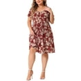 thumbnail image 2 of GRACE & GRANDEUR Women's Plus Size Crew Neck Short Sleeves Floral Pleated Summer Midi Dress 1X Burgundy, 2 of 6