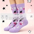 thumbnail image 3 of Halloween Socks, Breathable Soft Printed Crew Socks, Skeleton Pumpkin Witch Pattern, Funny Spooky Novelty Socks, Halloween Gift for Family & | TruHer,Purple Free Size, 3 of 5