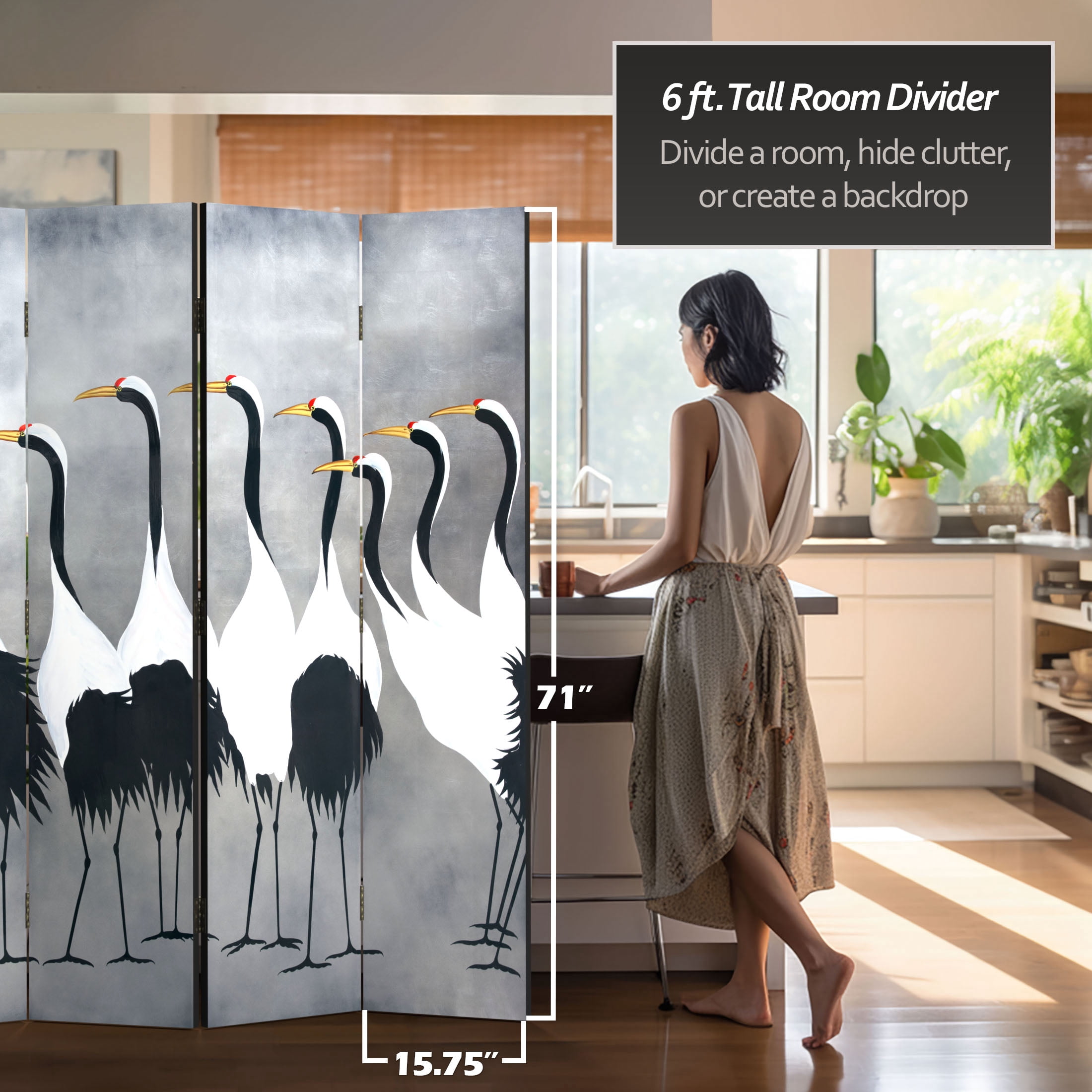 Cranes on Silver Room Divider