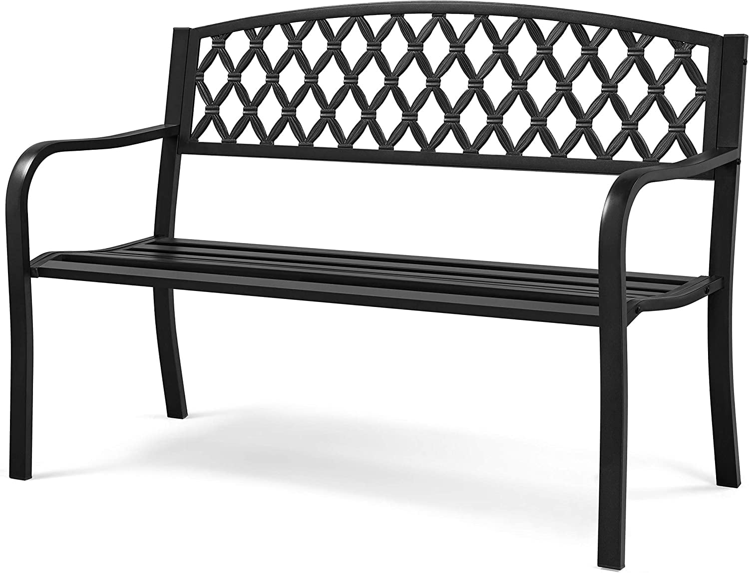 Outdoor Park Garden Bench Patio Porch Bench, Iron Metal Bench with Mesh