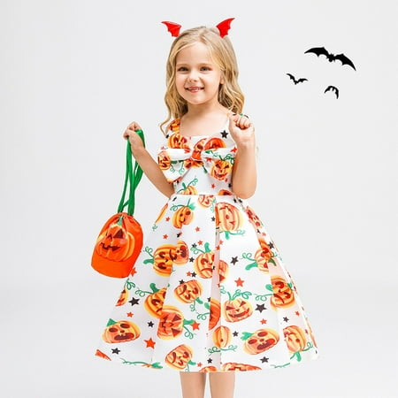 

BULLPIANO Toddler Girls Halloween Party Gown Evening Dress With Handbag Big Girls Vintage Holiday Dress Up Swing Dresses+Bag 3-13 Year Old