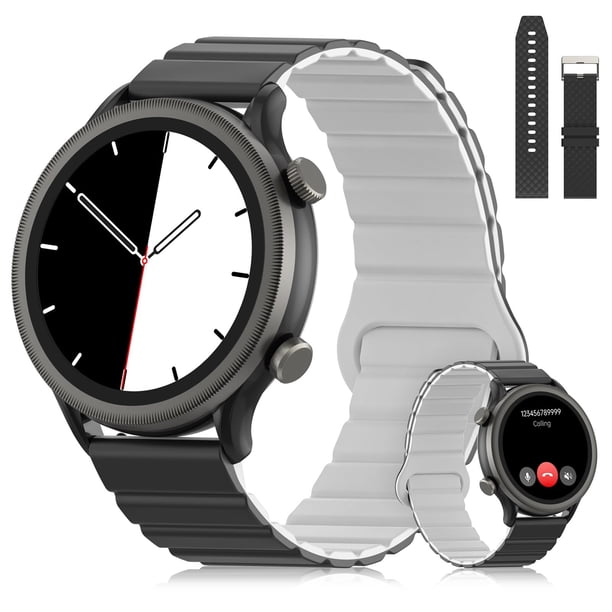 FreshFun 2024 Smartwatch Pulsera Deportiva Mujer Hombre Llamada Bluetooth Reloj Inteligente IP67 Correa Magnética Pantalla 1.39 Inch Monitoreo Ritmo Cardíaco Presión Arterial Sueño (2Correas), Negro