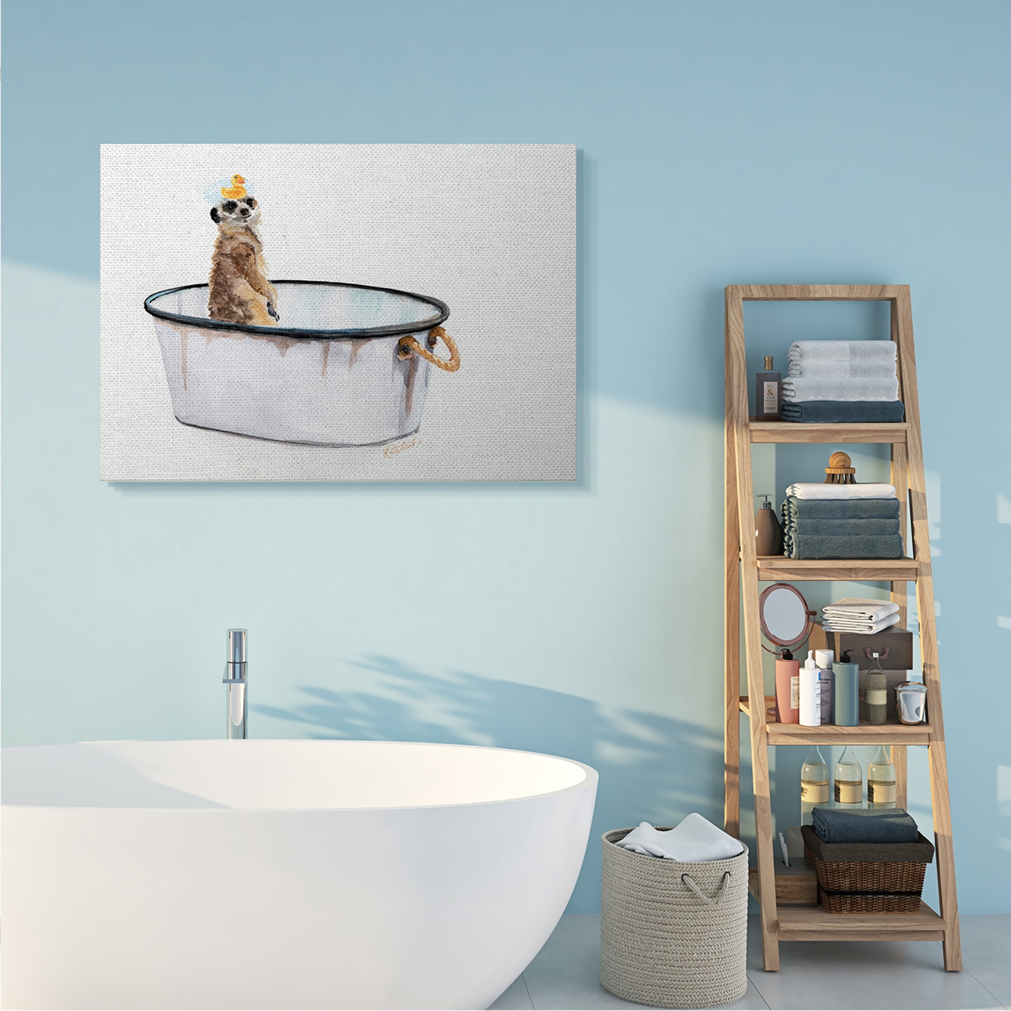 Stupell Industries Meerkat Bubble Bath Vintage White Tin Tub Canvas Wall Art, 36 x 48, Design by Jennifer Redstreake